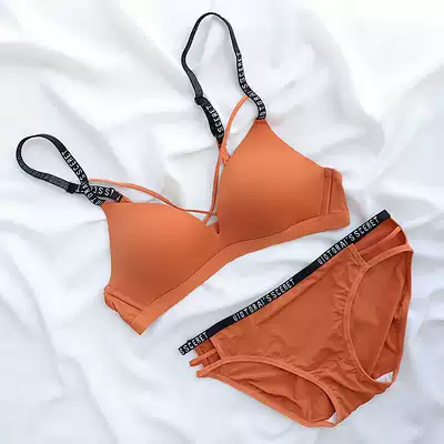 European and American thin chest cross sexy seamless rimless gathered bra English shoulder strap beautiful back underwear set