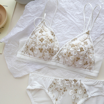 Method Flower Embroidery Lace Adolescent Girl Triangle Cups Underwear Without Steel Ring Small Breasts To Woo Sexy Thin Bra Suit