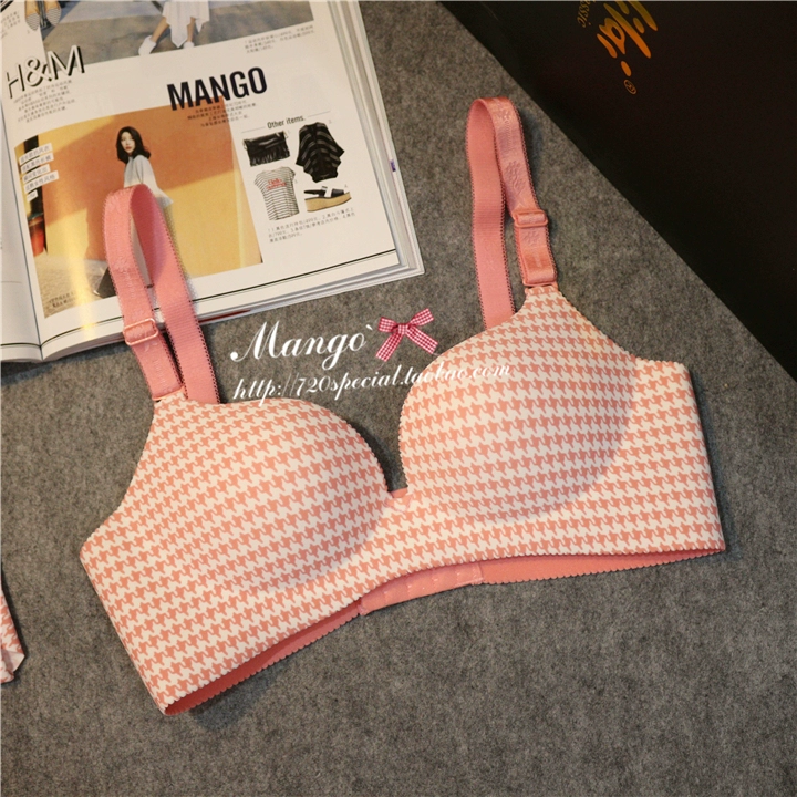 Cô gái không có vòng thép houndstooth bột đen một mảnh đồ lót liền mạch điều chỉnh loại tập hợp áo ngực thoải mái