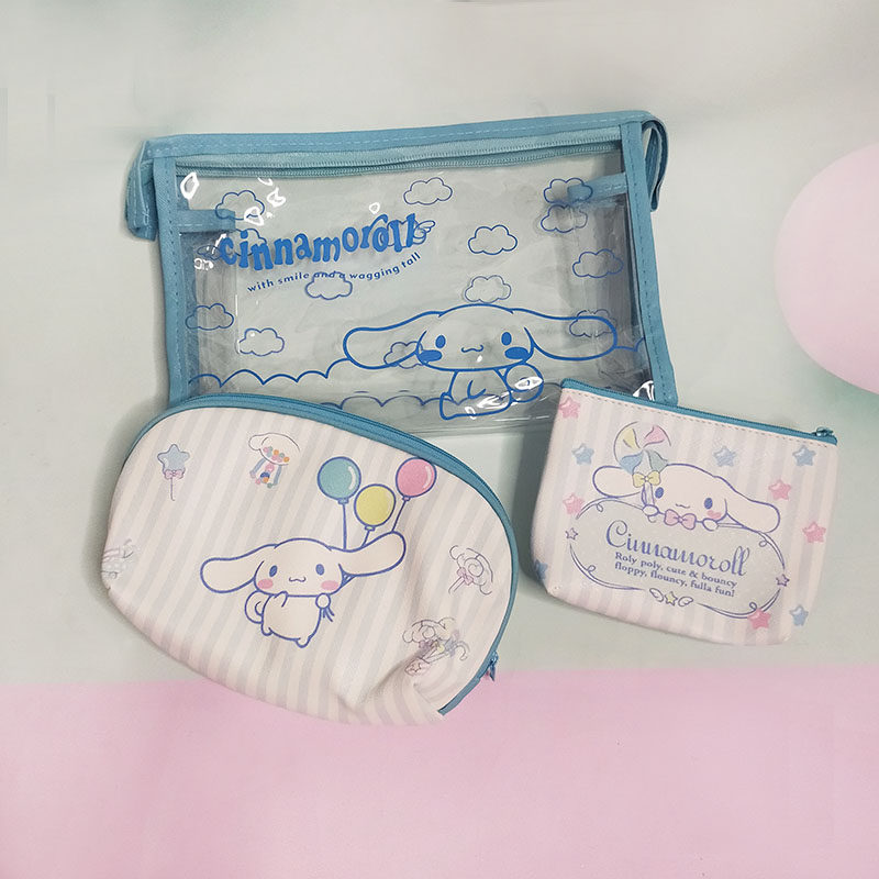 (Three Pieces) Yugui Dog Melody Transparent Jelly PVC PU Coin Purse Cosmetic Bag