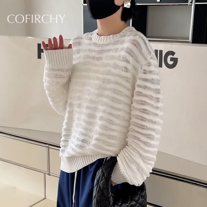 Cofirchy Poetryland Women's Clothing 25125 Spring 26 New Striped Knit Sweater Slightly Transparent Street Style European Goods B28