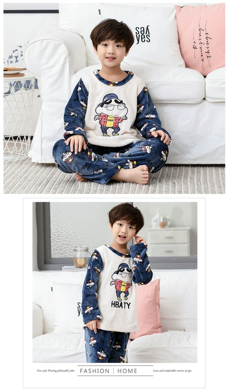 Đồ ngủ trẻ em 3 bé trai mùa đông dày flannel bé trai 11 mẫu lớn mùa xuân và mùa thu dày 15 tuổi đồ lót nam cao cấp