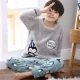 Đồ ngủ bé trai mùa thu flannel dài tay cho bé trai 10 bé lớn 12 mùa thu và mùa đông dày 15 tuổi đồ ngủ nam phong cách Nhật Bản