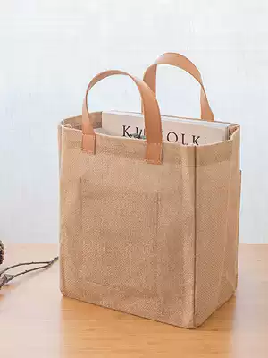 Jute portable large-capacity shopping basket Shopping stationery book Student lunch bag Flower basket handle storage bag
