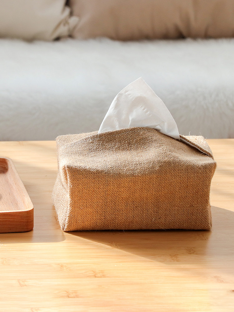 Natural Japanese cotton linen art tissue box Toilet paper box Creative living room dining table removable toilet paper box Napkin paper box
