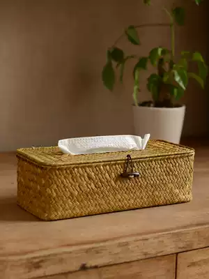Naturally, straw woven rattan coffee table living room desktop creative box tube napkin storage set sanitary carton tissue box