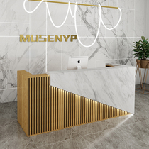 Modern and simple cash register counter Clothing store Small shop Solid wood bar Marble beauty salon front desk reception desk
