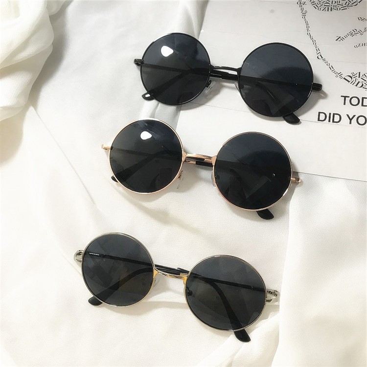Kính râm tròn retro gương kim loại nam nữ kính râm mô hình cha mẹ con nhỏ khung tròn đám cưới phù rể đạo cụ kính nam