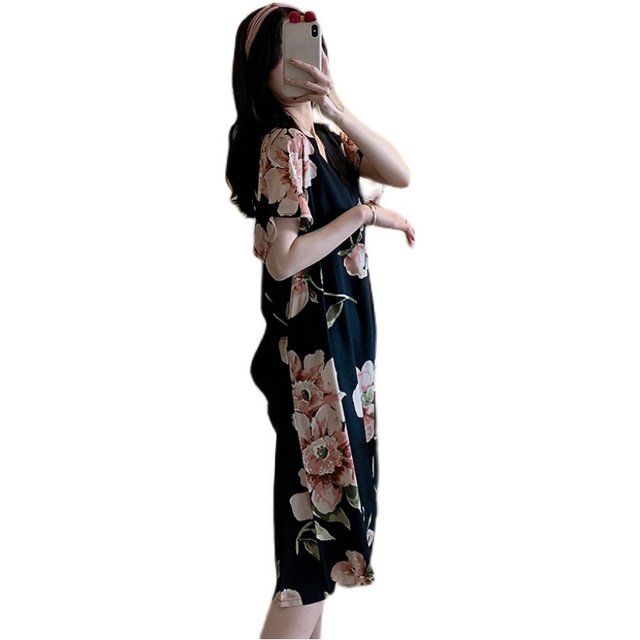 ຊຸດນອນຜ້າຝ້າຍແຂນສັ້ນສໍາລັບແມ່ຍິງ summer ບາງໆຝ້າຍທຽມເຮືອນ skirt ຍາວ nightgown ແມ່ຂອງຂະຫນາດໃຫຍ່ ສິ້ນຝ້າຍຜ້າໄຫມທີ່ສາມາດນຸ່ງອອກນອກ