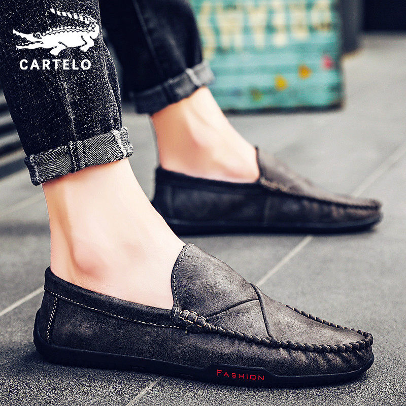 Crocodile bean-bean shoes Men's shoes 2022 New summer breathable One foot pedal casual leather shoes Men's Inn Tide Shoes