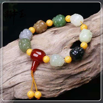 Chongyu Hetian Jade Multi-treasure Pixiu hand string Yellow mouth jasper White jade Ink jade Sugar smoke purple