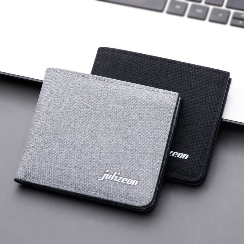 Wallet male students Japanese simple canvas trend 2021 new short clip young multi-layer card bag 2021 net red