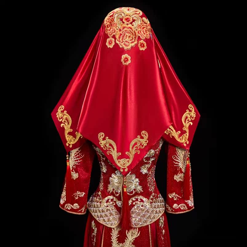 Bride red hijab 2021 new wedding with Xiuhe Hanfu Chinese wedding embroidery high-end satin hipa
