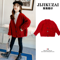 Girls spring cardigan sweater jacket Girls middle and large childrens childrens foreign style spring and autumn network infrared clothing 7 tops 9 tide years old