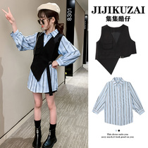 Girls spring vest shirt two-piece suit Girls 4 childrens clothing 5 foreign style 6 net red 7 spring and autumn 8 clothes tide 9 years old