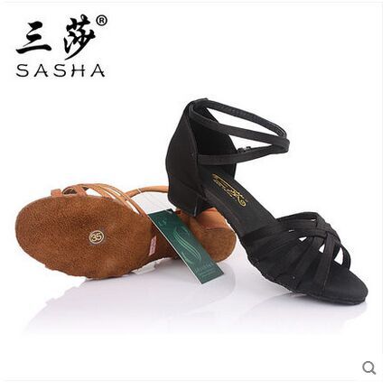 Sansha girls children's Latin dance shoes leather soft sole Latin dance shoes flat heel dance shoes national standard shoes