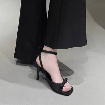 Black high-heeled shoes for women summer 2026 new style bow-tie beautiful sandals stiletto high-end french high-heeled sandals