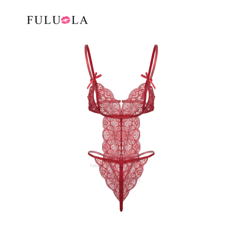 Fuluola French-Style Light Luxury One-Piece Sleepwear Nightgown Women's Loungewear Red Ultra-Thin High-Waisted Lace Tight-Fitting Fuluola French-Style Light Luxury One-Piece Sleepwear Nightgown Women's Loungewear Red Ultra-Thin High-Waisted Lace Tight-Fitting