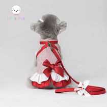 Lazy Pet Korean bonyndog dog dog Pet ruffle bow belt traction dress