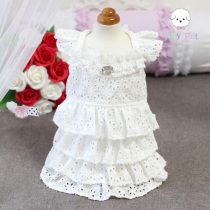 Lazy Pet Korean cat and dog Pet flower hollow small flying sleeve cake sparkle diamond dress