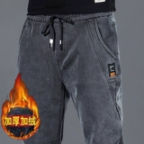 Осенние флисовые эластичные джинсы, штаны, повседневные брюки, 2025 года, эластичная талия, свободный прямой крой