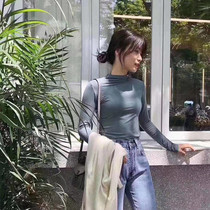 Modale 100 hitch woman in the middle of the spring and autumn with an elastic Korean version T-shirt with bottom blouses cocoa Feng Xue 9065