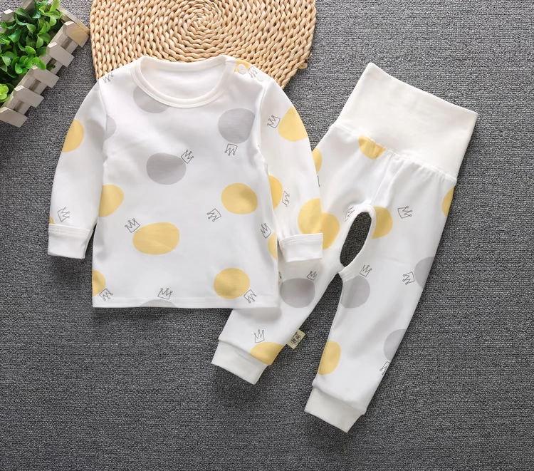 Mùa xuân và mùa thu cotton nam và nữ bé quần eo cao set đồ Quần bé mùa thu khóa vai cao eo thiết kế quần bụng 0-2 tuổi đồ thú cho bé