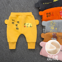 Baby plus velvet pp pants autumn and winter padded trousers men and women Baby Big Ass Harlem pants outside wearing thick warm pants