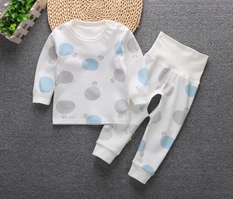 Mùa xuân và mùa thu cotton nam và nữ bé quần eo cao set đồ Quần bé mùa thu khóa vai cao eo thiết kế quần bụng 0-2 tuổi đồ bộ trẻ em