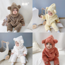 Baby autumn and winter warm jumpsuits infants and young children climbing clothes foreign clothes men and women fluffy fleece out home