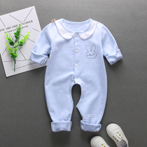 Baby one-piece cotton crotchless long-sleeved romper lapel climbing suit Newborn baby spring and autumn underwear pajamas 0-2 years old