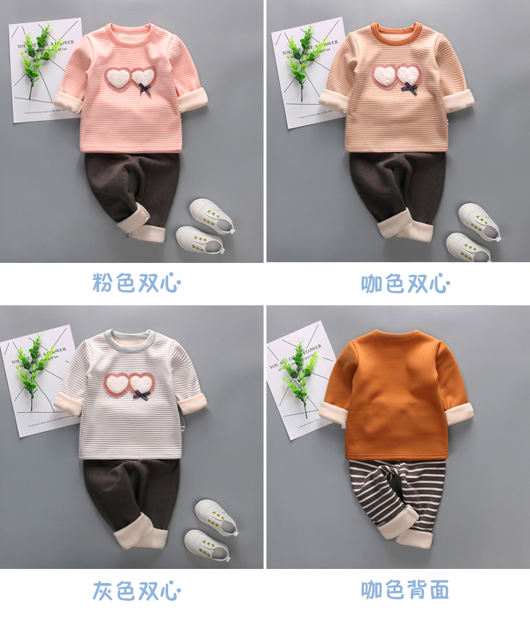 Cộng với đồ lót nam và nữ nhung cho bé bộ đồ ngủ mùa thu đông bé bé đệm ấm vai khóa quần áo mùa thu 1-4 tuổi đồ pijama cho bé
