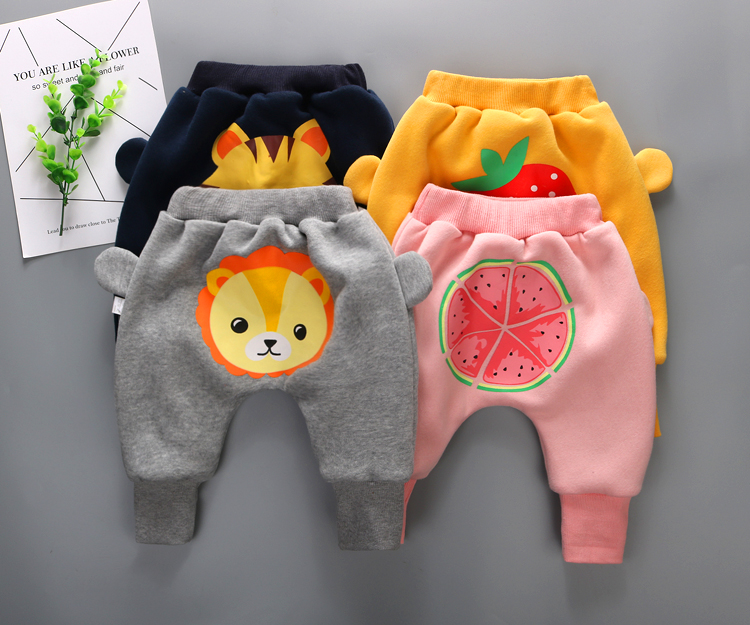 Mùa thu và mùa đông quần bé dày nam và nữ cộng với quần nhung lớn, quần harem mặc quần bé cotton đôi quần jean lót lông cho bé