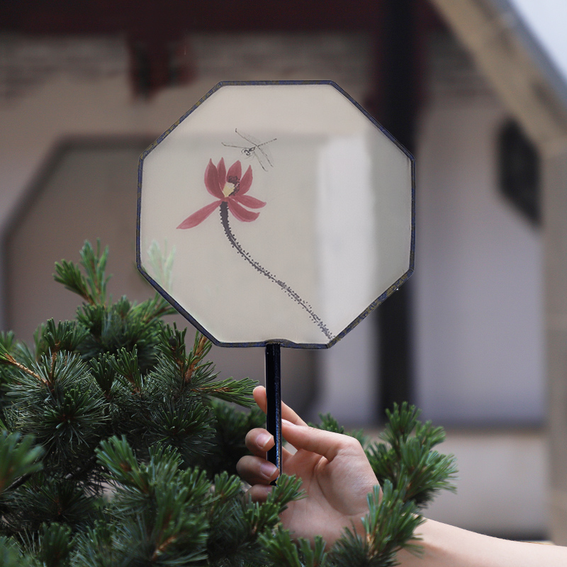 Octagonal fan group fan Chinese style dance classical costume children's Hanfu women's long handle tassel small round fan summer