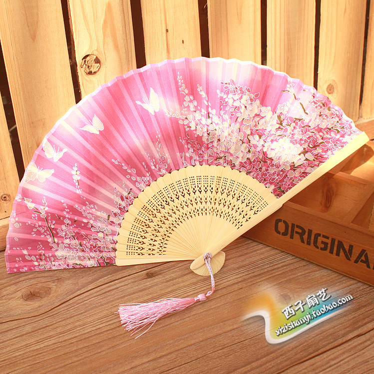 4 to send 1 Chinese Windy Day Style Genuine Silk Folding Fan Dance Gift Fan Dance 6 Inch Cherry Blossom Female Fan