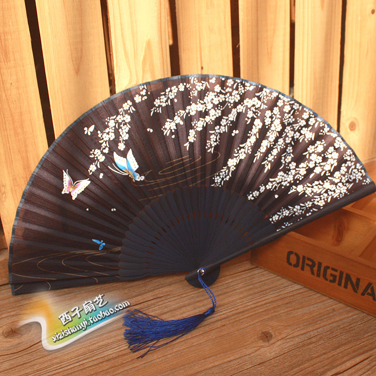 Summer Suzhou Folding Fan Butterfly Cherry Blossom Silk Female Fan Silk Silk Fan Bamboo Fan Dance Japanese Small Fan Folding Fan