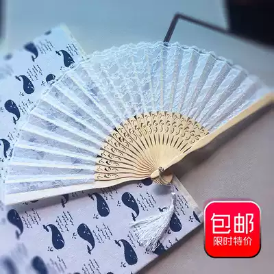 Lace dance fan Ladies classical folding fan Performance silk fan Japanese style folding fan Hollow silk gift fan