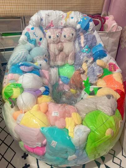 Internet celebrity transparent sofa cover drawstring style stuffed doll storage artifact lazy chair Xiaohongshu DIY doll stuffing