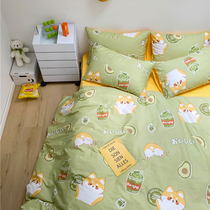 Cotton Bedding Four Piece Set 100 Cotton Green hipster Cartoon quilt cover Bed Hats Three Piece Set of Chai Dog 4