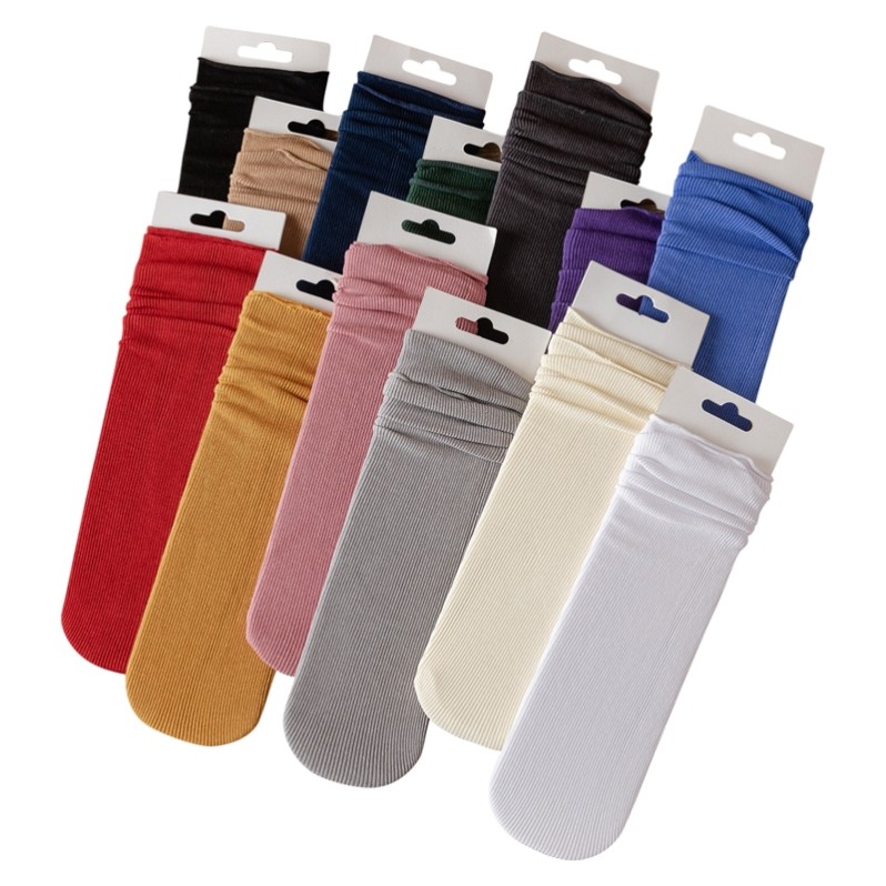 Spring Summer Season Thin style Breathable Pure Color Ice Socks Candy color Chaoty socks Japanese Silo Curling Bubble Socks