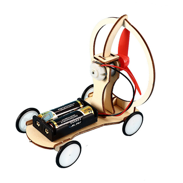 Science and technology small production primary school students diy assembled electric wind car wooden model material science experiment toys