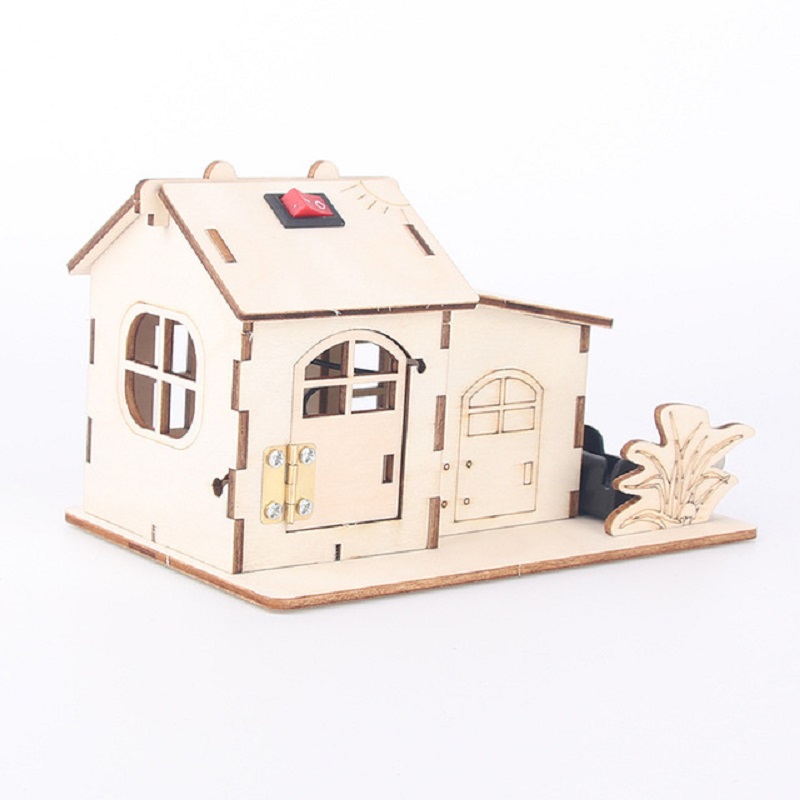 Children's assembly of prodigious textbooks colorful luminous lamp cabin diy wooden cottage stem technology small production