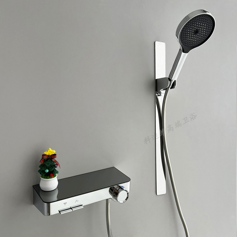 German Silver Minimalist Wall-Mounted Shower Set Without Overhead Spray, Bathroom Hotel Hot and Cold Mixing Valve Bathtub Faucet