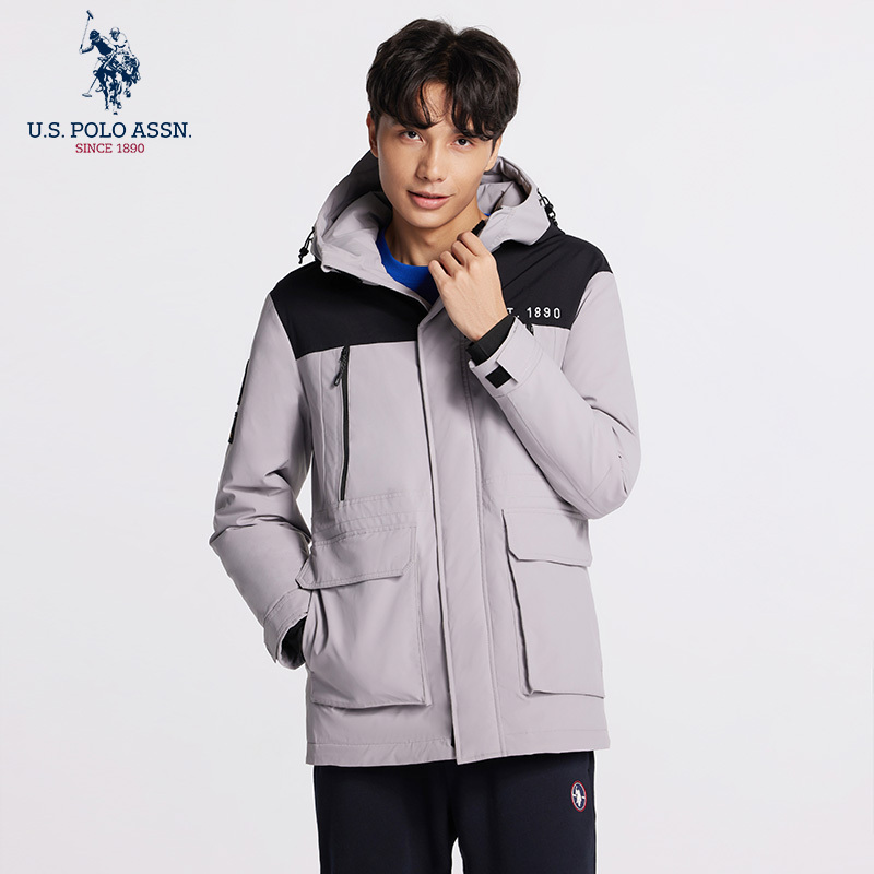 Uspoloassn American Polo Association Winter Men's Hooded down Jacket Mid-Length Warm Windproof Coat