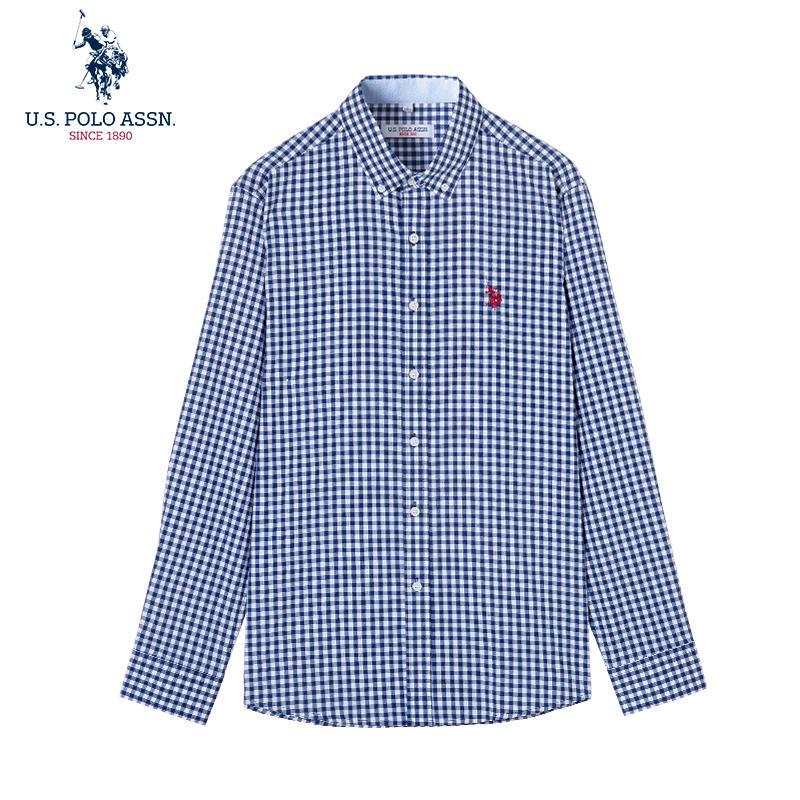 Uspoloassn American Polo Association Spring & Fall Men's Long-Sleeved Plaid Shirt Pure Cotton Business Casual Top