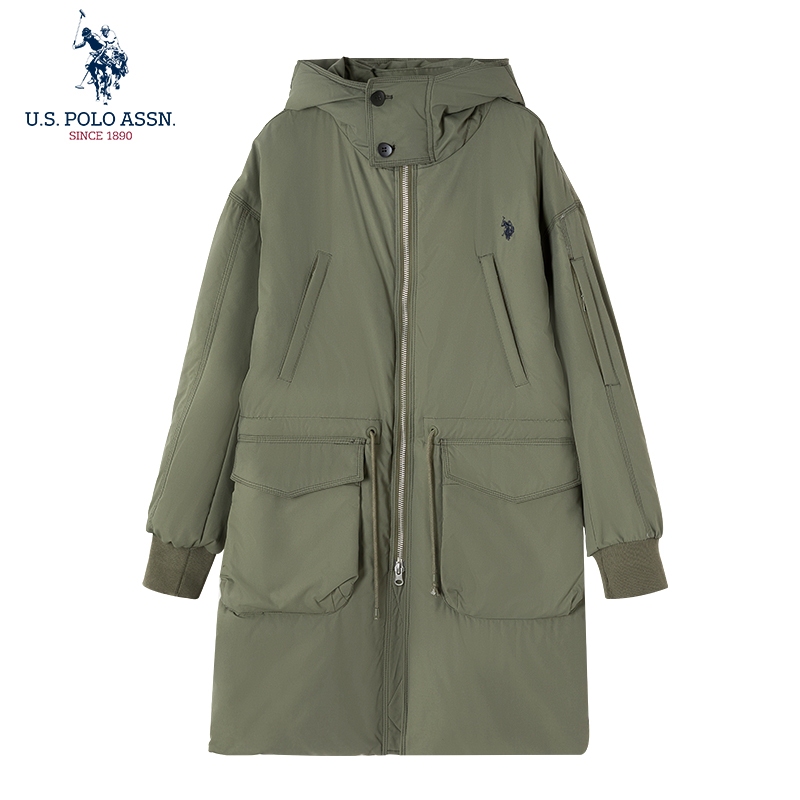 Uspoloassn American Polo Association Winter Mid-Length Hooded down Jacket Loose Thickened Warm Coat