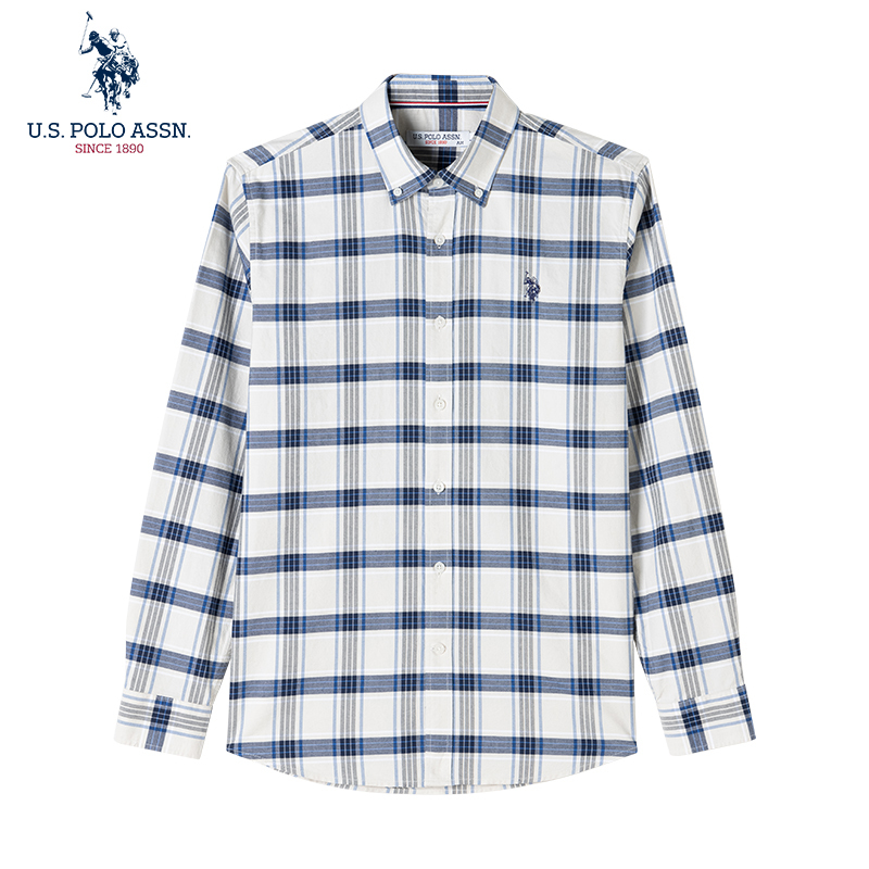 Uspoloassn American Polo Association Spring and Autumn Men's Casual Plaid Shirt Pure Cotton Youth Shirt