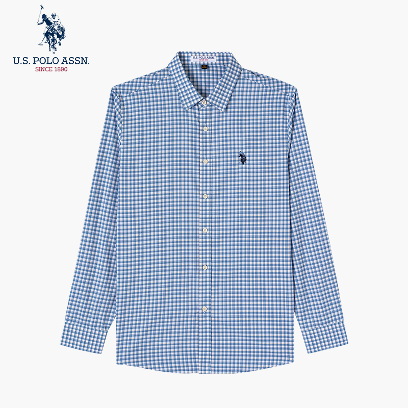 Uspoloassn American Polo Association Spring and Autumn Men's Long-Sleeved Plaid Shirt Plaid Shirt Business Shirt