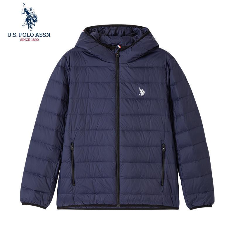 Uspoloassn Winter Hooded down Jacket American Polo Light down Jacket Solid Color Versatile Windproof Jacket