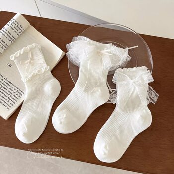 ເດັກຍິງ socks summer ບາງໆເດັກນ້ອຍ lolita ເດັກຍິງ lace princess bow ທໍ່ຕາຫນ່າງເດັກນ້ອຍ
